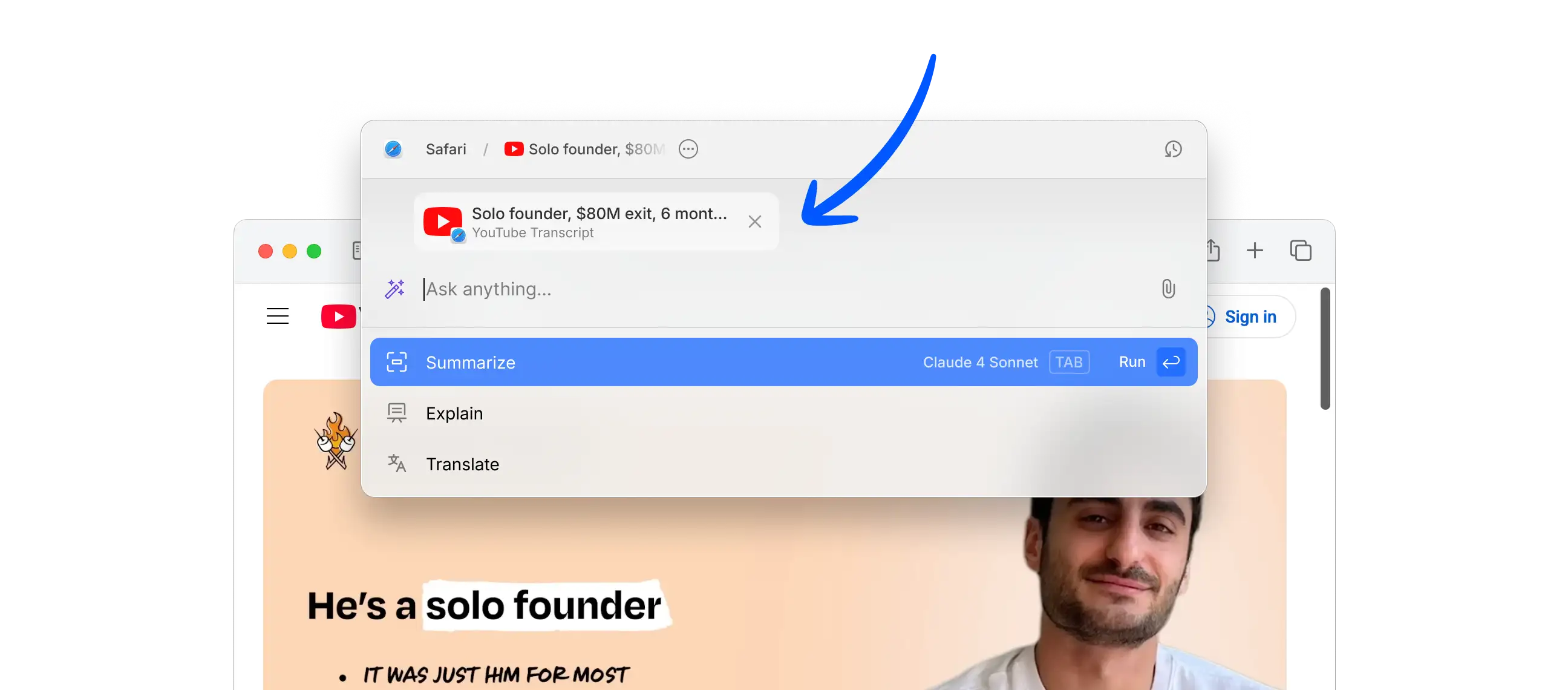 Open any YouTube video and click “Show transcript”